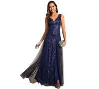Ever-Pretty Robes de Demoiselle d’Honneur Tulle Paillettes sans Manches Taille Empire Col V A Line Chic Bleu Marine 36