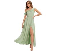 Ever-Pretty Robes de Demoiselle d'honneur Col Asymétrique Manches Courtes Mousseline Maxi Robe évasée Verte Menthe 40