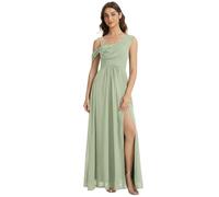 Ever-Pretty Robes de Demoiselle d'honneur Col Asymétrique Manches Courtes Mousseline Maxi Robe évasée Verte Menthe 46
