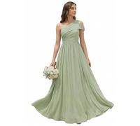 Ever-Pretty Robes de Demoiselle d'honneur Col Asymétrique Manches Courtes Mousseline Maxi Robe évasée Verte Menthe 46