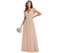 Ever-Pretty Robes de Demoiselle d'honneur Col en V Manches Courtes Mousseline Maxi Robe évasée Rose Nude 40