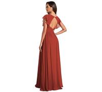 Ever-Pretty Robes de Demoiselle d'honneur Col en V Manches Courtes Mousseline Maxi Robe évasée Vermillon 34