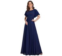 Ever-Pretty Robes de Demoiselle d'honneur Col Rond Manches Longue Grand Taille Robe Soirée Femme Longue Bleu Marine 36