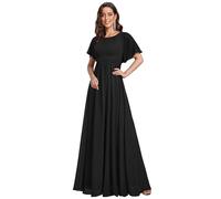 Ever-Pretty Robes de Demoiselle d'honneur Col Rond Manches Longue Grand Taille Robe Soirée Femme Longue Noir 36