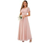 Ever-Pretty Robes de Demoiselle d'honneur Col Rond Manches Longue Grand Taille Robe Soirée Femme Longue Rose 56
