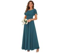 Ever-Pretty Robes de Demoiselle d'honneur Col Rond Manches Longue Grand Taille Robe Soirée Femme Longue Bleu Sarcelle 46