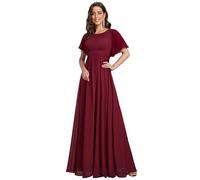 Ever-Pretty Robes de Demoiselle d'honneur Col Rond Manches Longue Grand Taille Robe Soirée Femme Longue Bordeaux 44