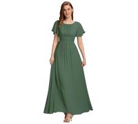 Ever-Pretty Robes de Demoiselle d'honneur Col Rond Manches Longue Grand Taille Robe Soirée Femme Longue Vert Eucalyptus 46