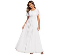 Ever-Pretty Robes de Demoiselle d'honneur Col Rond Manches Longue Grand Taille Robe Soirée Femme Longue Blanc 42
