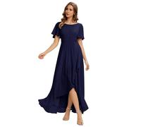 Ever-Pretty Robes de Demoiselle d'honneur Col Ronde Manches Courtes Mousseline High-Low Ourlet asymétrique Bleu Marine 40