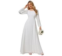 Ever-Pretty Robes de Demoiselle d'honneur Col Ronde Manches Longues Mousseline Maxi Robe évasée Blanc 54