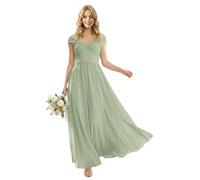 Ever-Pretty Robes de Demoiselle d'honneur Encolure Bateau sans Manche Mousseline Maxi Robe évasée Verte Menthe 44