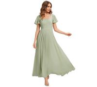 Ever-Pretty Robes de Demoiselle d'honneur Encolure carrée Manches Courtes Mousseline Maxi Robe évasée Verte Menthe 42