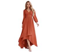 Ever-Pretty Robes De Demoiselle d'honneur High Low Manches Longues Col V Lingne A pour Mariage Chic Orange Caramel 42
