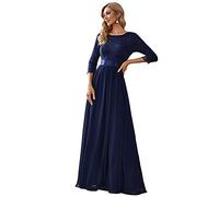Ever-Pretty Robes de Soirée Femme Empire Manches 3/4 en Dentelle Élégant 38 Bleu Marine