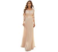 Ever-Pretty Robes de Soirée Femme Empire Manches 3/4 en Dentelle Élégant 40 Nude