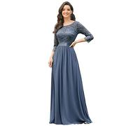 Ever-Pretty Robes de Soirée Femme Empire Manches 3/4 en Dentelle Élégant Bleu Poussiéreux 46