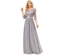 Ever-Pretty Robes de Soirée Femme Taille Empire Manches 3/4 en Dentelle Élégant 38 Gris