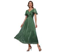 Ever-Pretty Robes d'Invité de Mariage Col en V Manches Courtes Soie de l'île Midi Vert Eucalyptus 36