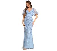 Ever-Pretty Sirène Robe de Soirée Femme Longue Paillettes Manche Courte Feuilles Splendide Bleu Ciel 56