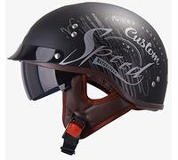 Ever TA Demi-Casque de Moto rétro avec Pare-Soleil, Casque Demi-Visage de Style Allemand Unisexe Adulte certifié Dot Casque de Moto Vintage pour Scooter de Rue ATV(54-61cm) (Color : A)