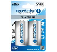 EverActive Lot de 2 Batteries Rechargeables Ni-MH, Mono R20 de qualité supérieure pré-chargées Silver Line 1,2 V