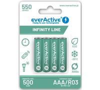 everActive Batterie AAA 550mAh 4pcs NI-MH Mini R03 Rechargeable Pré-chargé Infinity Line 1.2V 1 Carte Blister Vert EVHRL03-550
