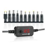 everActive Bloc d'alimentation Universel USB-C PD vers DC, 65 W, Tension au Choix 5 V/9 V/12 V/15 V/20 V, 10 fiches adaptateurs, modèle : AD-PD65