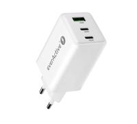 everActive GaN Chargeur 3 Ports avec 2 Ports USB-C PD PPS QC4+ et USB, Chargeur Rapide 65 W, Compact et Efficace