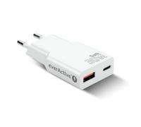 everActive GaN Chargeur Super Slim, Bloc d'alimentation 2 Ports avec USB-C PD 30 W & USB QC 3.0, modèle Compact et Rapide : SC-380Q