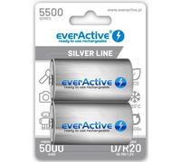 EverActive Lot de 2 Batteries Rechargeables Ni-MH, Mono R20 de qualité supérieure pré-chargées Silver Line 1,2 V