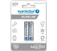 everActive Lot de 2 Piles AAA 800 mAh NI-MH Micro R03 Rechargeables préchargées Silver Line 1,2 V 1 Carte Blister