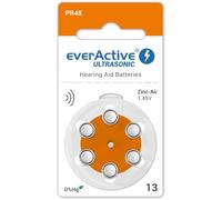 everActive Lot de 6 Piles Zinc-air pour appareils auditifs, Haute Performance, 1 Carte Blister, durée de Vie de 4 Ans, Orange Ultrasonic PR48