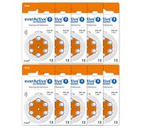 everActive Ultrasonic PR48 Lot de 60 Piles Zinc-air Haute Performance pour appareils auditifs 10 Cartes Blister Durée de Vie 4 Ans Orange