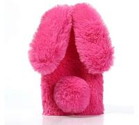 Everainy Coque Compatible pour Xiaomi 13T/13T Pro Silicone Étui Fourrure Oreilles de Lapin Mignon Housse Duveteux Peluche Strass TPU Gel Souple Bumper Cover Antichoc Case (Rose Rouge)