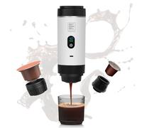 EVERANGE Machine à expresso électrique portable, cafetière de voyage compatible avec le café moulu et les capsules NS (blanche avec écran LCD)