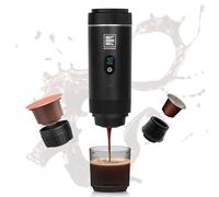 EVERANGE Machine à expresso électrique portable, cafetière de voyage compatible avec le café moulu et les capsules NS (noire avec écran LCD)