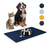 Everanimals Tapis gamelle Chat - Tapis gamelle Chien 50x30 cm antidérapant - carpette avec Bordures Hautes - Protection en Caoutchouc 50x30 cm 100% imperméable - pour Chien & Chat - Silicone - Bleu