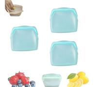 Everbag Lot de 3 sacs alimentaires réutilisables en silicone avec joint rainuré emboîtable, résistants à la chaleur pour micro-ondes, four et lave-vaisselle 1000 ml (bleu)