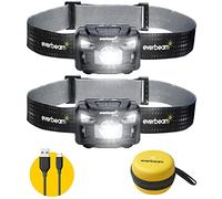 Everbeam Lampe Frontale LED H6 Pro, Détection de Mouvement, Éclairage : 650 Lumens, Autonome 20 Heures, Batterie 1200mAh Rechargeable USB (2 Pack)