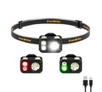 EverBrite Lampe Frontale LED Rechargeable, 400 LM Ultra-Légère avec Lumière Rouge & Verte, Étanche IP67, 7 Modes d’Éclairage pour Course à Pied, Pêche, Randonnée, Camping, Verte