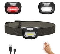 EverBrite Lampe Frontale Rechargeable USB avec Détecteur de Mouvement, Torche Frontale 6 Modes d'Eclairage Réglable 350 LM, Blanche et Rouge, Pêche, Camping, Lecture, Randonnée(Câble Micro-USB Inclus)