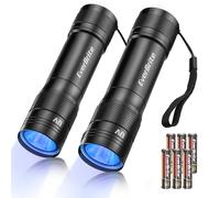 EverBrite Lot de 2 Lampes de Poche UV 365 nm, Lampe Torche UV, Lampe Ultraviolet pour Détection d'Urine d'Animaux, Chasse aux Scorpions, 6 Piles AAA Incluses