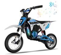 EVERCROSS EV12M Pro Moto Electrique Enfants, Moteur 300W, 3 Modes de Vitesse, Autonomie 18 KM, Pneu Pneumatique 12'', Musique Bluetooth, Lumières Colorées, Moto Cross pour Taille 110cm et Plus