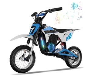 EVERCROSS EV12M Pro Moto Electrique Enfants, Moteur 300W, 3 Modes de Vitesse, Autonomie 18 KM, Pneu Pneumatique 12'', Musique Bluetooth, Lumières Colorées, Moto Cross pour Taille 110cm et Plus