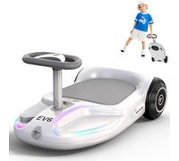 EVERCROSS EV6 Voiture Électrique Enfant, 4-en-1 Swing Car Rechargeable, 3 Vitesses CyberWiggle, Moteur Brushless 90W, Anti-Bascule, LED & Bluetooth, Trottinette Pliable à Direction 360° pour Enfants