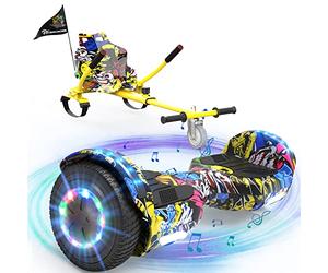 EVERCROSS XP9 Hoverboards avec Siège 6,5'', Overboard avec Hoverkart pour Enfant, Hoverboards avec Musique bluetooth et Lumières LED, 4 AH batterie, Max 15 km/h, 7KG Overboard avec 5,6KG Overkart