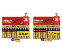 Eveready Gold de Energizer - Piles AAA et AA (Lot de 80) Pile Alcalines 1,5V - pour Les appareils du Quotidien - Emballage 0% Plastique - Conservation 10 Ans