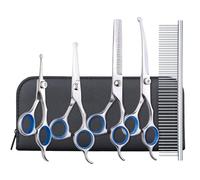 EVERESTA Lot de 5 ciseaux de toilettage pour chien avec pointes rondes de sécurité, kit de toilettage en titane robuste, ciseaux à effiler professionnels, ciseaux droits avec peigne pour chiens et