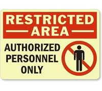 Everett Goodman Panneau en métal avec inscription « Authorized Personnel Only (with No Man GlowSmart Glow-in-The-Dark » - 20,3 x 30,5 cm